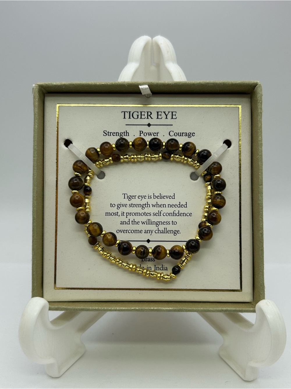 Shivam Tiger's Eye Beaded Slip-On Bracelet, Brown/Black Round Gemstone With Box